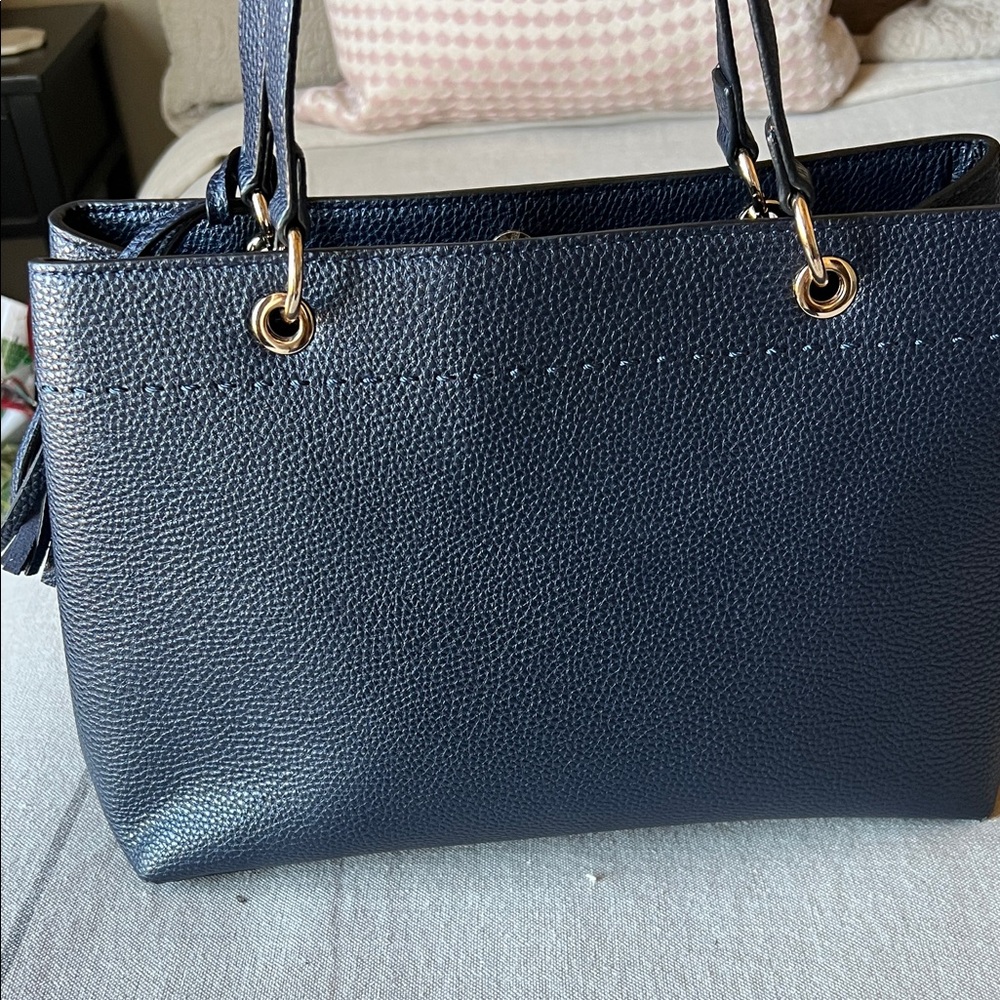 Tory Burch Navy Tote with Tassel and Pouch - Picture 5 of 7